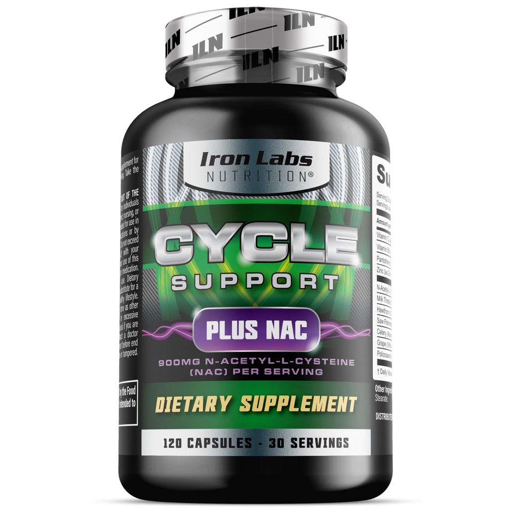 Iron Labs Nutrition: Cycle Support Plus NAC (N-Acetyl-L-Cystein) - Ledviny a játra Support Supplementary on Cycle Supplementary for Men - N Acetyl L Cysteine and Milk Thistle (120 Kapsle)