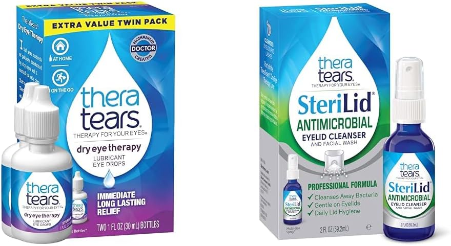 TeraTears Dry Oční terapie Lubrikační oční kapky pro suché oči, 1 fl oz Lahvička Twin Pack & steriLid Eylid Cleanser a Oční mytí, pro podrážděné oči, 2 fl oz Spray