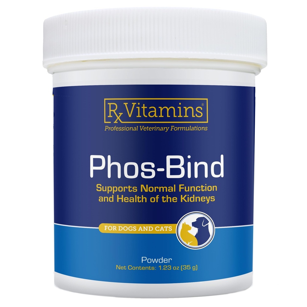 Rx Vitamíny Fos-bind - Doplněk pro podporu ledvin Prášek - Fosfátová pojiva pro kočky a psy pro zdraví ledvin - Podporuje normální čištění ledvin a základní péči o ledviny - 35g