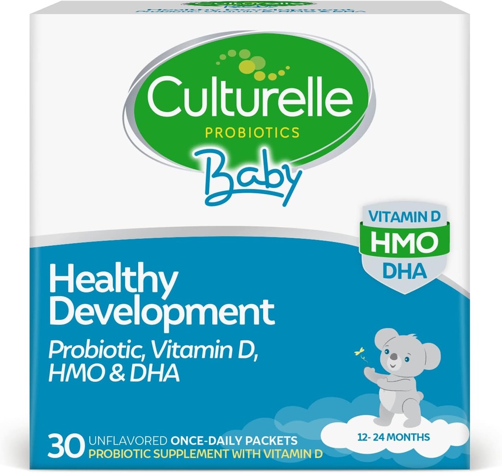 Culturelle Baby Zdravý vývoj Probiotický, Vitamin D, HMO & DHA Packets, Pomáhá podporovat zdravý imunitní systém a trávicí systém * v dětech a dětí věku 1 +, gluten zdarma & Non- GMO, 30 Počet (balení po 1)