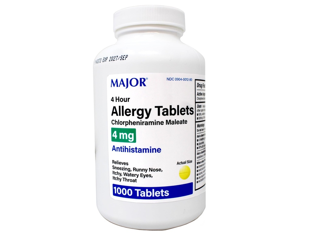 Hlavní alergické tablety, Chlorfeniramin Maleate 4 mg, Antihistamin 4 hodiny, 1000 tablet