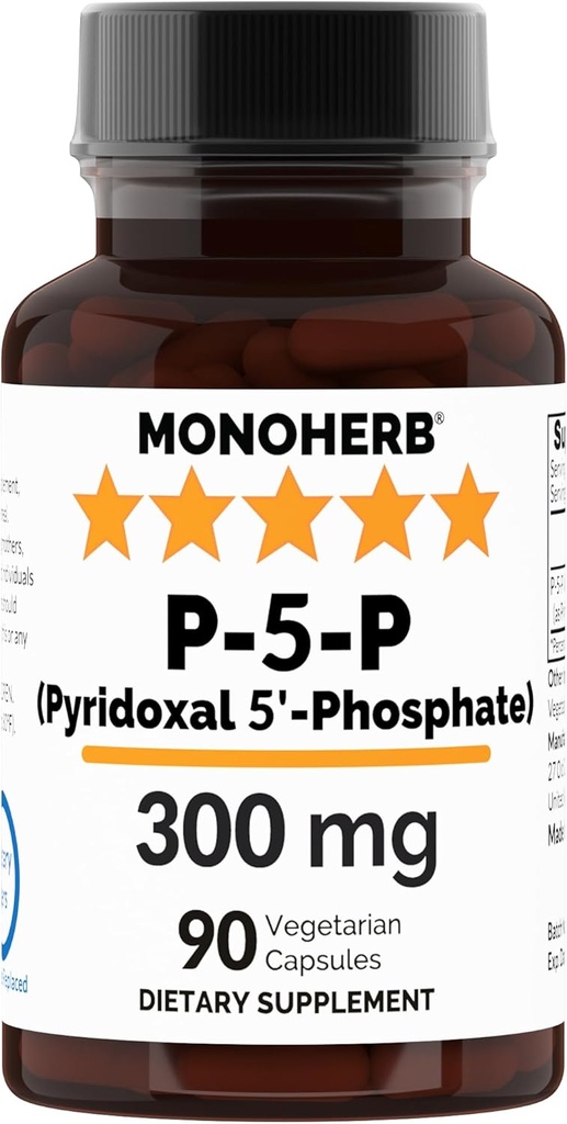 MONOHERB Pyridoxal 5- Fosfát 300 mg - 90 Vegetariánských tobolek - P5P Aktivovaný vitamín B6 - Vysoce biologicky dostupný