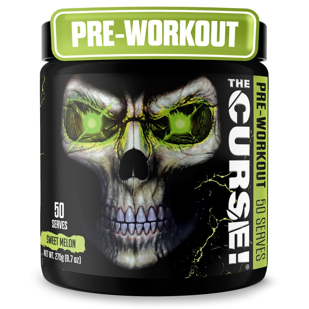 JNX SPORTS Kletba! Pre Workout Prášek pro muže a ženy, Kofein, Beta- Alanin, Creatine, L- Citruline, 50 Servings, Sweet Melon Flavor - zvýšení energie, síla a zaměření