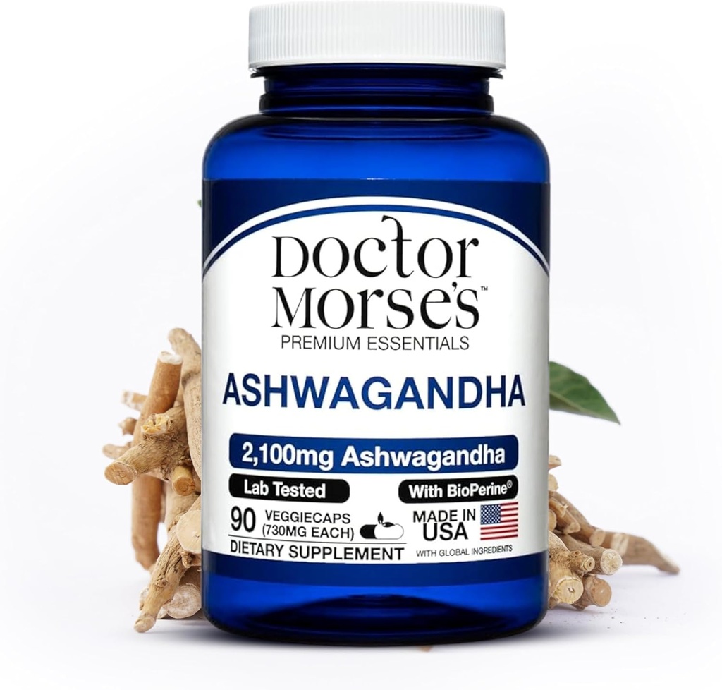 Ashwagandha 2100mg dodatek, čistý Ashwagandha prášek a kořenový extrakt, bioperine Black Pepper, Made in FDA-Registered, NSF-Certified Facility, podporuje zdravé stresové hladiny, 90 Kapsle