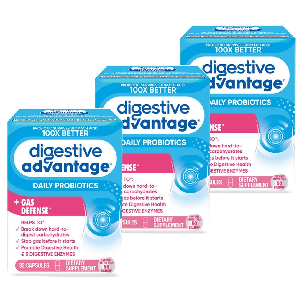 Stravovací výhoda rychle působící enzymy + Daily Probiotic Prevent Gas & Break Down potravinových částic 32 Počet kapslí (3 balení)