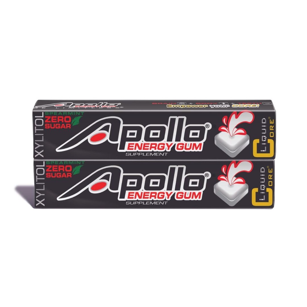 Apollo Energy Gum by Liquid Core - 80mg přírodní kofein na kus - Sugar- Free, Aspartame- Free, Xylitol Gum - 5 kusů per pack (2 balení)