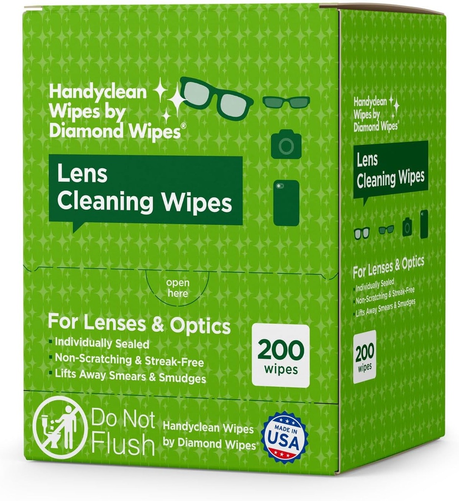 HandyClean Pre- hydrated Lens Čisticí ubrousky, Eyeglass Wipes, Screen Wipes, 200 ct 6 x 5 palců Individuálně balené Len Cleaner Wipes