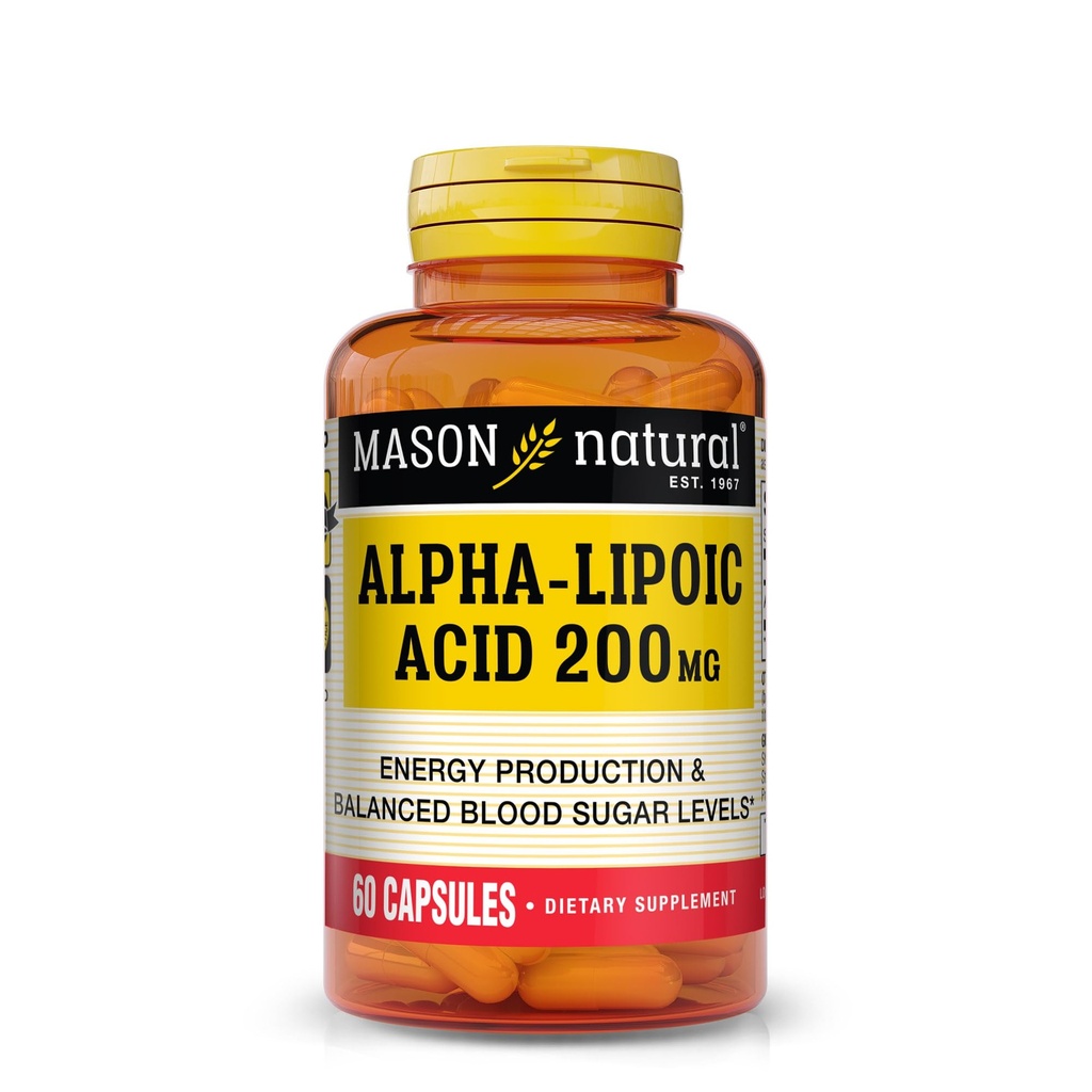 MASON NATURAL alfa kyselina lipoová 200 mg, podporuje výrobu energie, dodatek stravy, 60 Kapsle