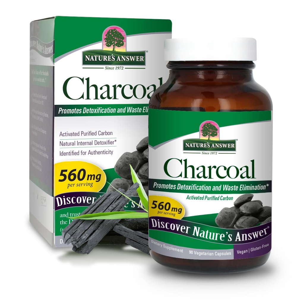 Odpověď přírody Aktivované Charcoal 90- Kapsle 124; Přirozeně podporuje detoxikaci a odstranění odpadů 124; Vegan, gluten & Alkohol- free, No Preservatives PHAR124; Single Count