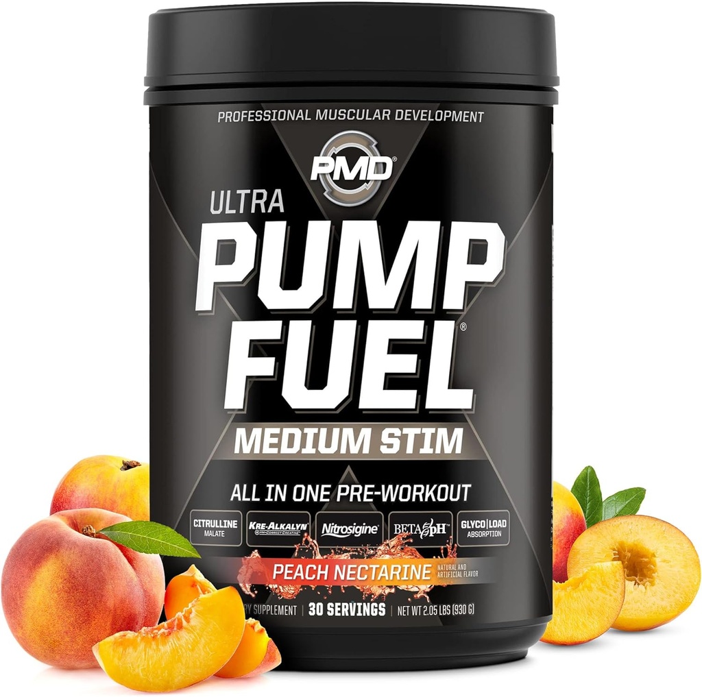PMD sportovní čerpadlo Palivo Ultra střední Stim - Premium Pre Workout Powder & Muscle Pump, Větší zaměření, Vytrvalost & Recovery, Premium Creatin, Arginin & Beta Alanin - Peach Nectarine (30 Služeb)