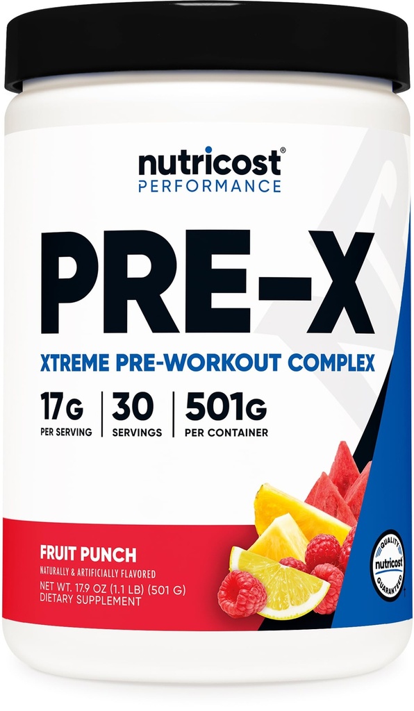 Nutricost Pre- X Xtreme Pre- Cvičení Komplexní prášek, ovocný punč, 30 Servings, Vegetarian, Non-GMO a gluten zdarma