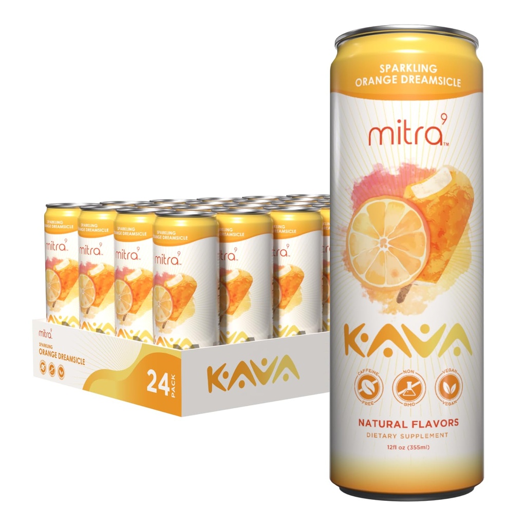 MITRA-9 Botanické nápoje - Orange Dreamsicle Sparkling Kava Drink with Kava Root Extract - Mood Enhancer - Plant based - Promotes Natural Calm & Clarity (12 Fl. Oz) (24)