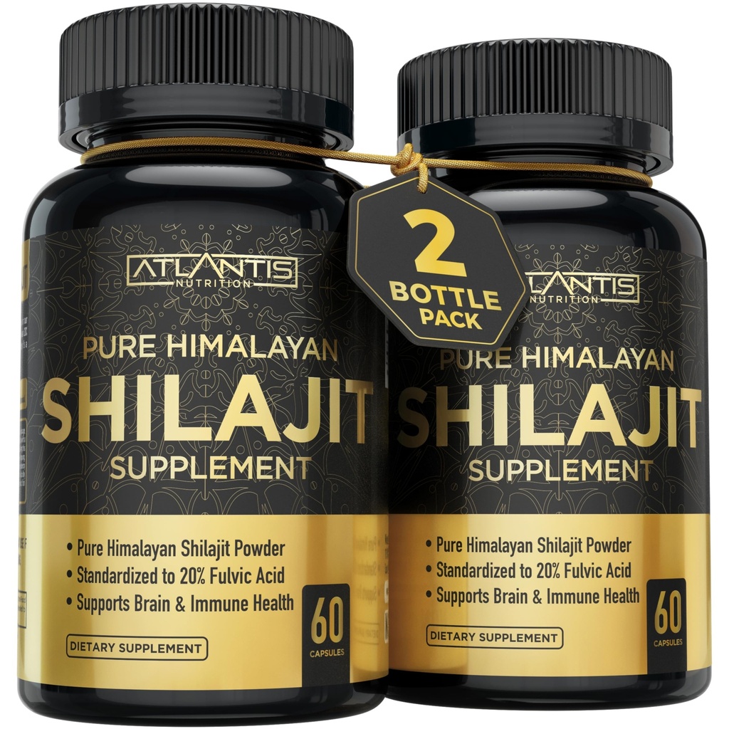 Atlantis Nutrition Himalayan Shilajit Kapsle s 20% Fulvic Acid S124; 1000MG per Serving - 10: 1 Extract S124; USA Made S124; Himalayan Shilajit Dodatek pro muže a ženy S124; 120 Kapsle