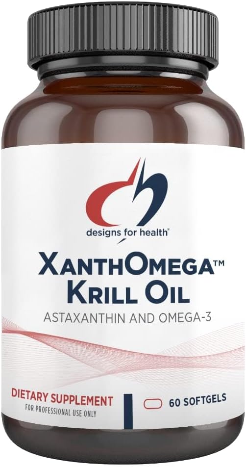 Design pro zdraví Xanthomega - Krill Oil s 12mg Astaxanthinu - Antioxidant, Fosfolipidy + EPA / DHA Omega 3 - Kardiovaskulární, Kožní + oční doplněk zdraví (120 Softgels)