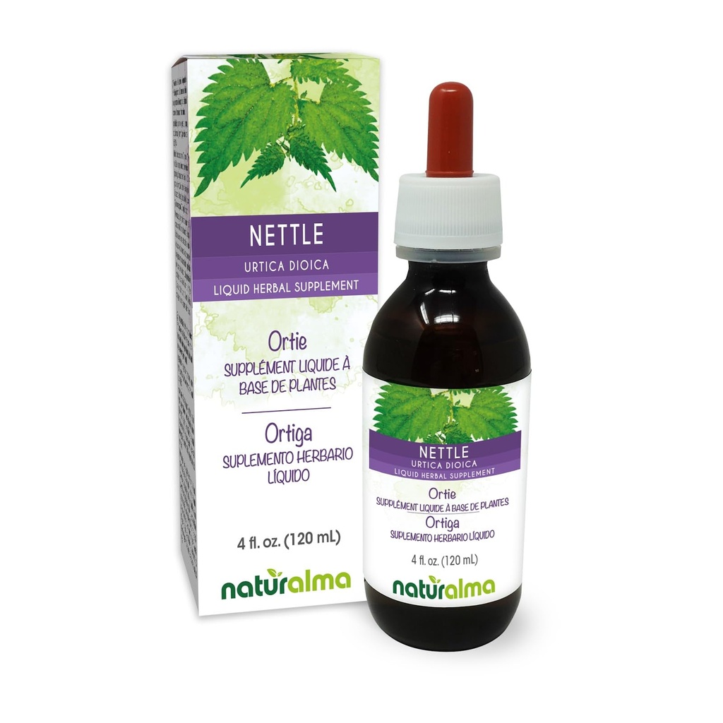 Naturalma Nettle (Urtica dioica) Listy a kořenové Alkoholické -Free tinktura - 4 fl oz Liquid Extract in Drops - Bylinný dodatek - Vegan