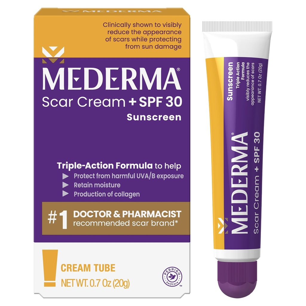 Mederma Scar Cream Plus SPF 30 - Advanced Scar Treatment, Chrání před slunečním poškozením, snižuje vzhled Jizvy z Acne, Burns, Chirurgie & Zranění, 0.7 oz