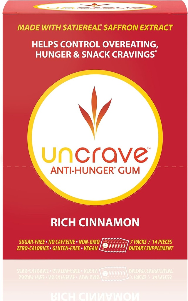 UNCRAVE Gum - Infuzní 100% čistý extrakt ze safíru - Kontrolní chutě - Zlepšit náladu - Vision Health - Bohatá skořice (14 kusů)