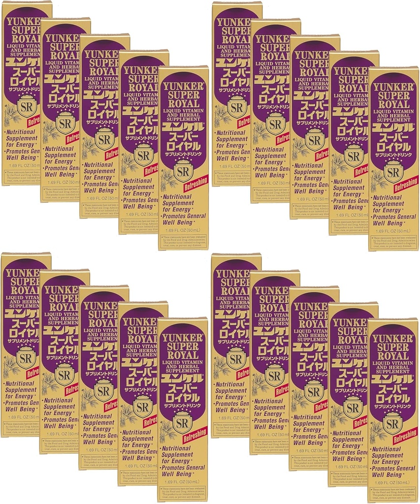 Super Royal, tekutý vitamin & Bylinný dodatek, Nergy Bylinné doplňky, Bylinné Energy Boost, Snižuje fyzickou únavu a únavu, 1.69 Fl oz, Made in Japan (Balení 20)