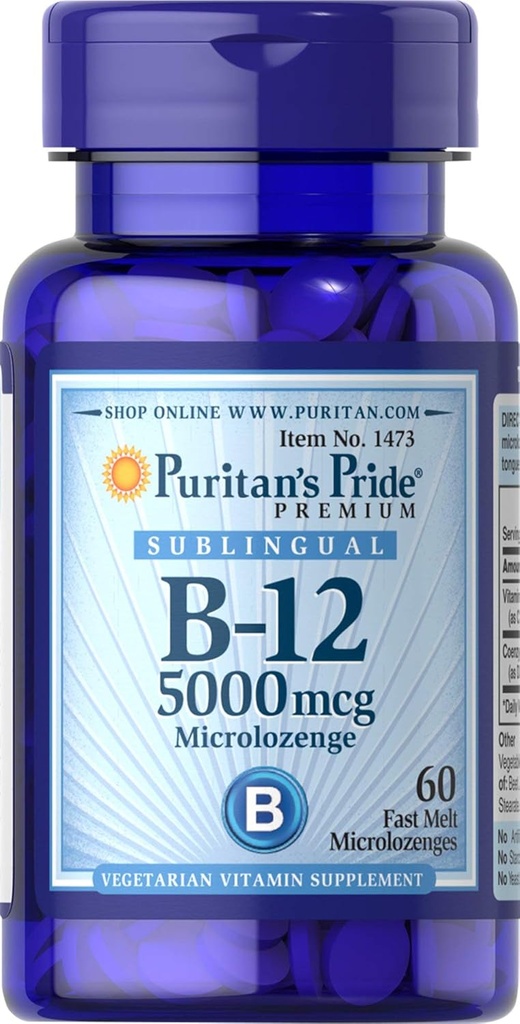 Puritans Pride Vitamin B-12 pomáhá převést potraviny do energie * 5000 Mcg Sublingvál- Microlozenges, 60 Počet (balení po 1)