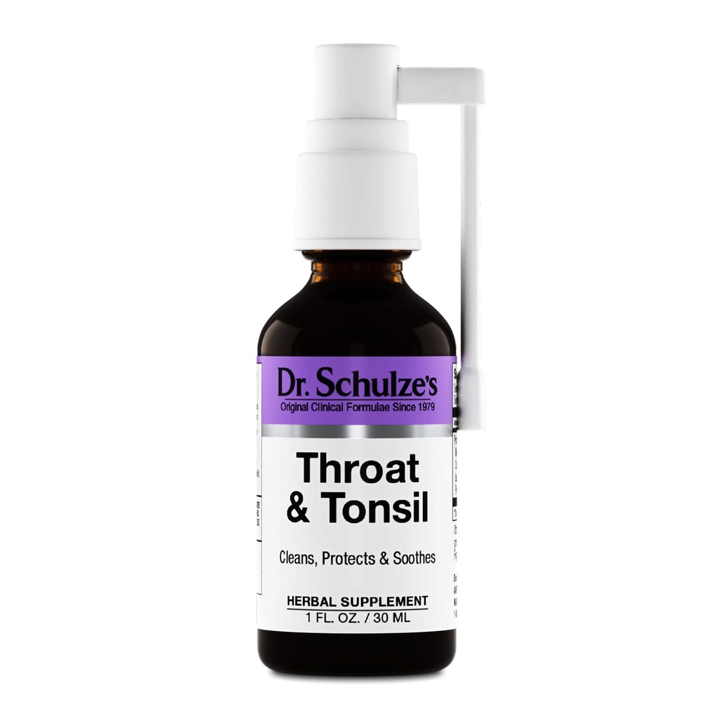Dr. Schulze je hrdlo a Tonsil 124; Cool, Soothe a chránit 124; Bylinný dodatek 124; Vegan & Kosher 124; Výkonný a efektivní 124; Easy Spray Nozzle 124; 1 oz láhev