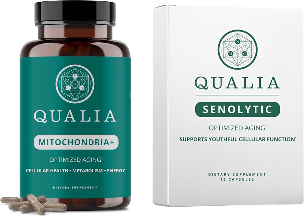 Qualia Life Sciences Bundle Qualia Mitochondria + & Qualia Senolytic, Stárnoucí doplňky, které podporují optimální buněčné opravy a omlazení