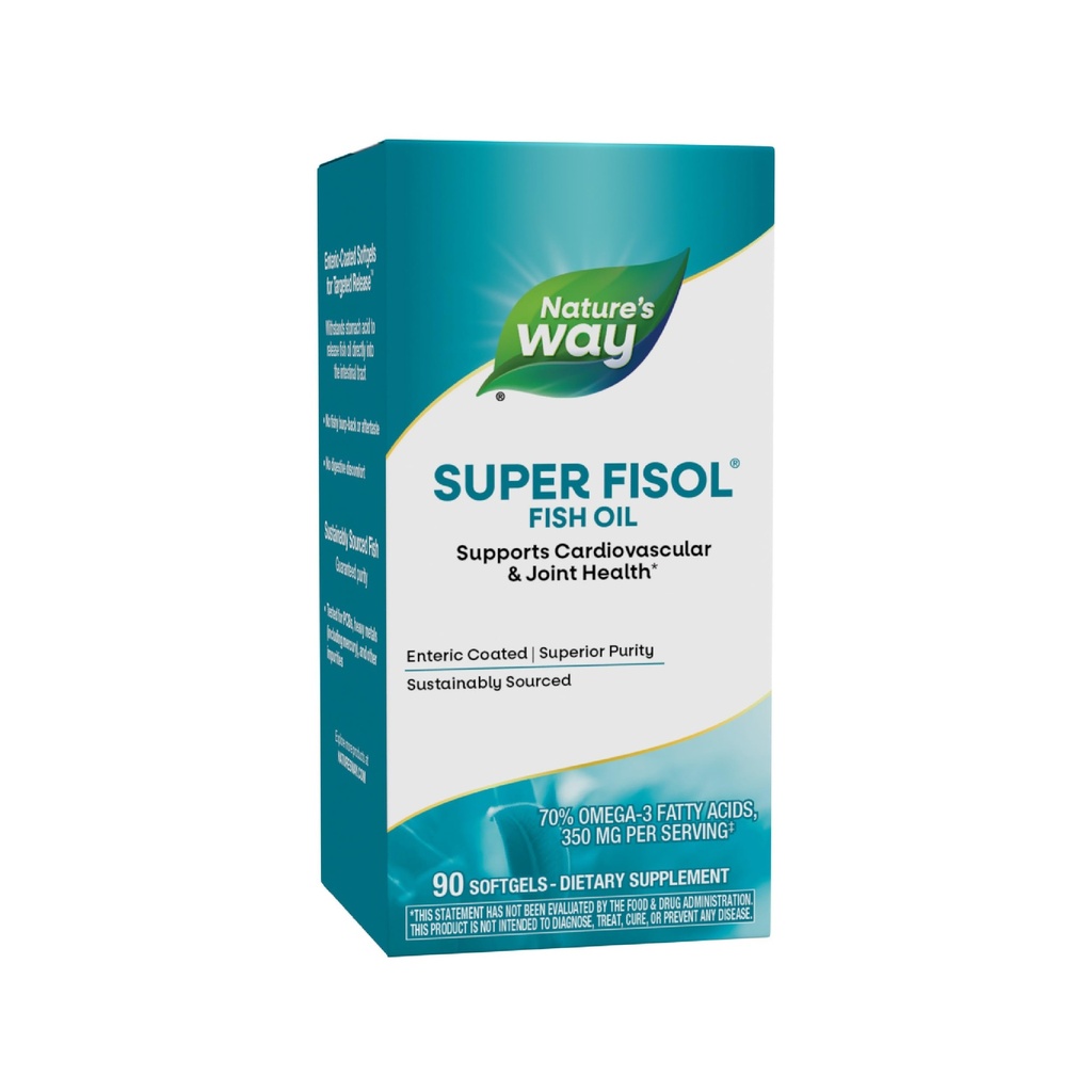 Nature 's Way Super Fisol Fish Oil, Enteric Coated, Podporuje kardiovaskulární a společné zdraví *, Mega potency Omega-3s, 90 Softgels (Balení květen Vary)