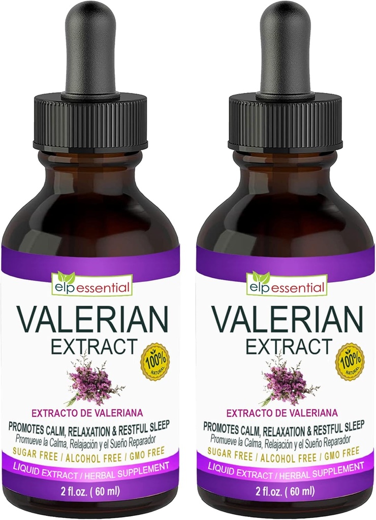 ELP ESSENTIAL Valerian Root Extract Kapky 124; 2 fl oz CUP 124; bez cukru, bez alkoholu, non-GMO gluten Free Liquid 2 Pack