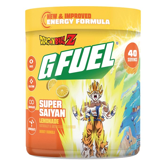 G Fuel Dragon Ball Z Energy Drink Powder, Pre Workout Caffeine Mix for Gaming, Cukr Free Focus Amino, Vitamin + Antioxidanty, 9.9oz (Lemonade, 40 Servings)
