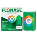 Flonáza Alergie Relief Nasal Spray, 24-hodinová Non- Drowsy Multi- Symptom Relief - 72 Sprays plus Bonus Pack of Tisses