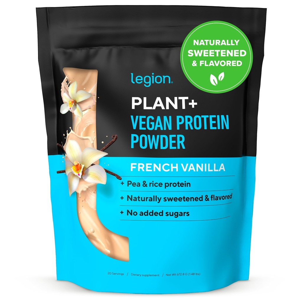 LEGION Plant + Vegan Protein Powder, Vanilla - Rice and Pea, Plant Based Protein Blend. Gluten Free, GMO Free, Přirozeně slazené a ochucené, 20 Služeb (Vanilla)