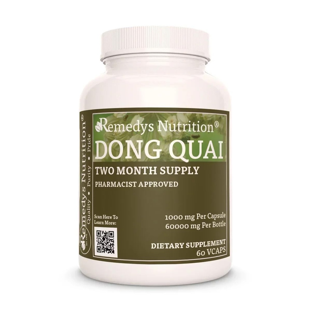 Remedy 's Nutrition Dong Quai phili124; 1000 mg, 60 Vegan Kapsle Bylinný doplněk stravy 124; Dva měsíce dodávky