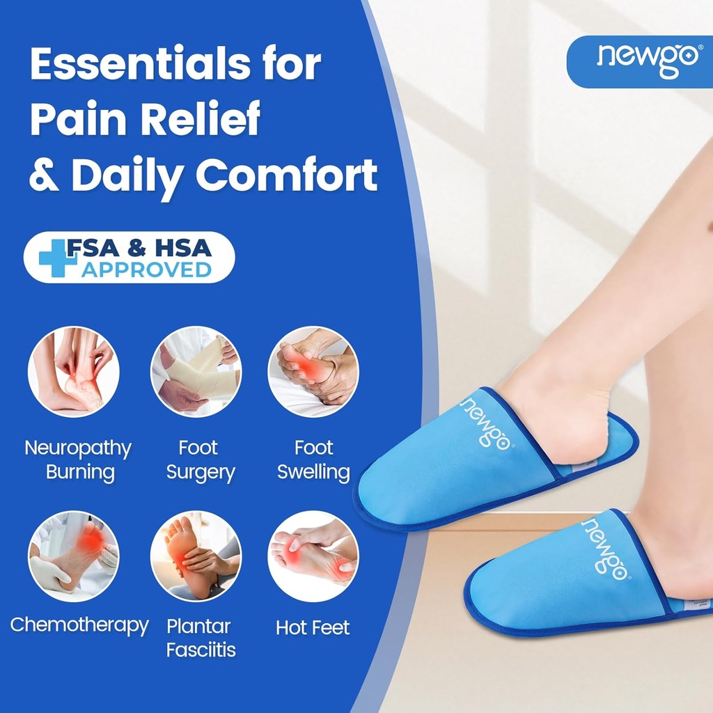 NEWGO Foot Ice Pack Slippers for Plantar Fasciitis and Neuropatie, HSA nebo FSA způsobilé 2 Pack Gel Ice Slippers Hot Cold Pack for Bunion Surgery Pain Relief, Burning Feet