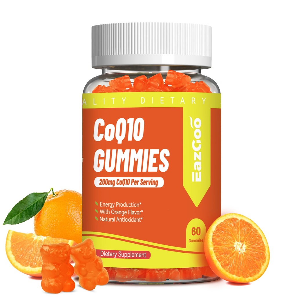 CoQ10 Gummies 200mg, Vegan dodatek pro výrobu energie, non-GMO, gluten zdarma (60 Gummies)