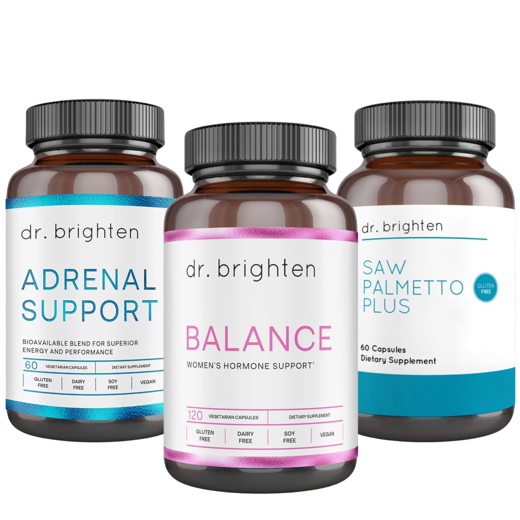 Dr. Bright PCOS Basic Kit - Ženská Hormonální rovnováha, Podpora nadledvin a Saw Palmetto Plus