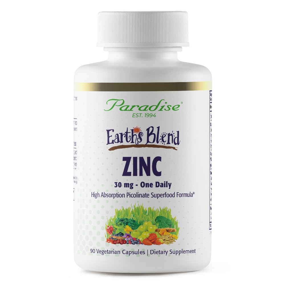 Paradise Byliny Zinek doplňky s Picolinate a Natures C, pro imunitní podporu, Super potent, Ultra čisté, gluten zdarma, Non- GMO, Vegan, 30 mg, 90 Kapsle