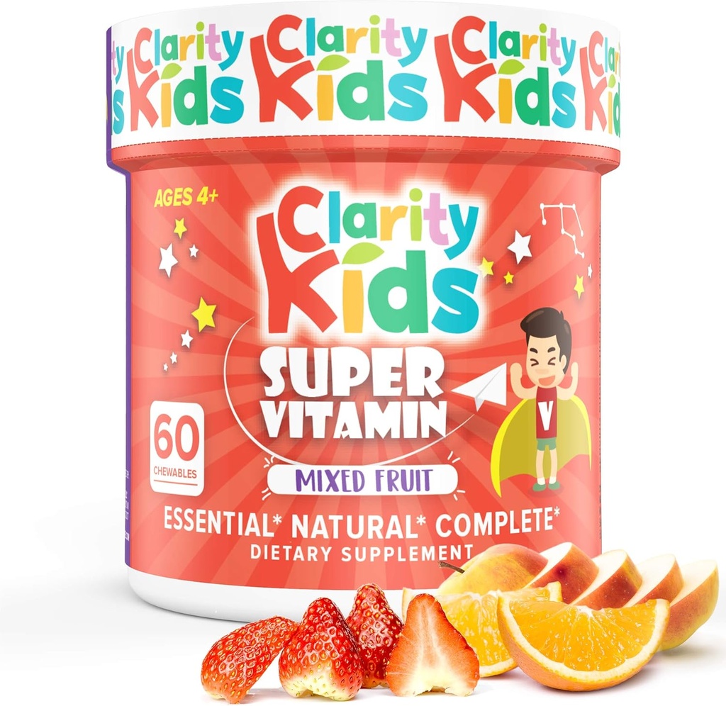 Clarity Kids Super Vitamin Multivitamin pro děti cd 124; Vitamin C, Vitamin D, & Zink cd 124; Všechny přírodní žvýkací pro podporu dětské imunity cd 124; USA udělal dodatek cd 124; 60 kus (30 den dodávky)