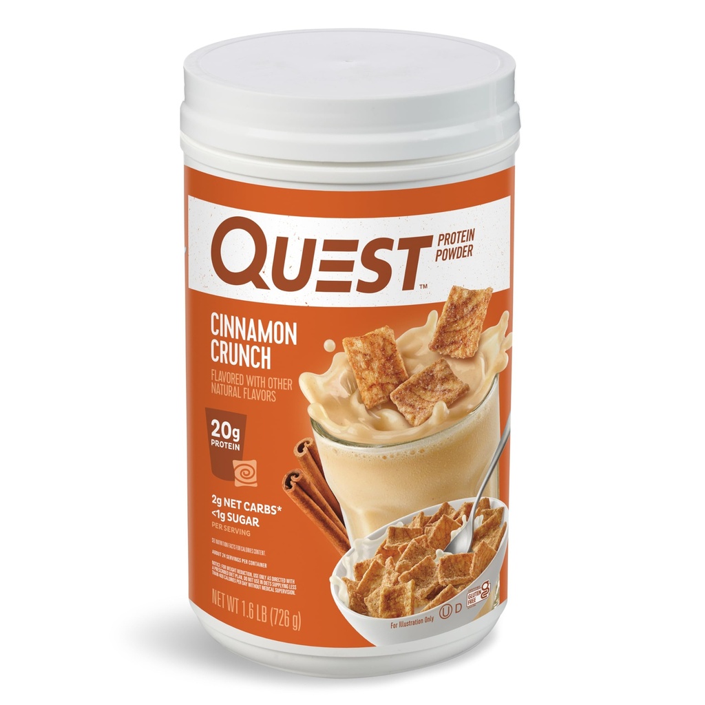 Quest Nutrition Cinnamon Crunch Protein Powder, 20g Protein, 2g Net Carb, 1g Sugar, Low Carb, gluten Free, 1.6 Pound, 24 Servings