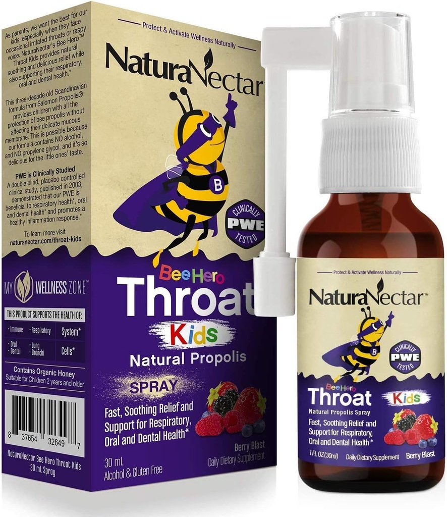 NaturaNectar - BeeHero Brazilská Bee Propolis Krční sprška - Krční úleva pro děti - pro pohodlí a ochranu - Exkluzivní Berry Blast Flavor (1 balení, 1 Fl Oz)