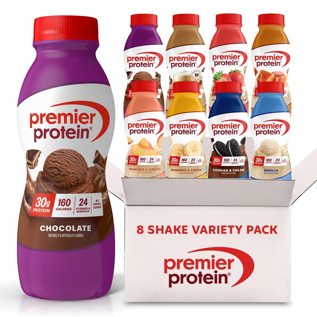 Premier Protein Shake, 8 Flavor Variety Pack, 30g Protein, 1g Cukr, 24 Vitamíny & Minerály, Nutrients na podporu imunitního zdraví 11.5 Fl Oz (8 Pack)