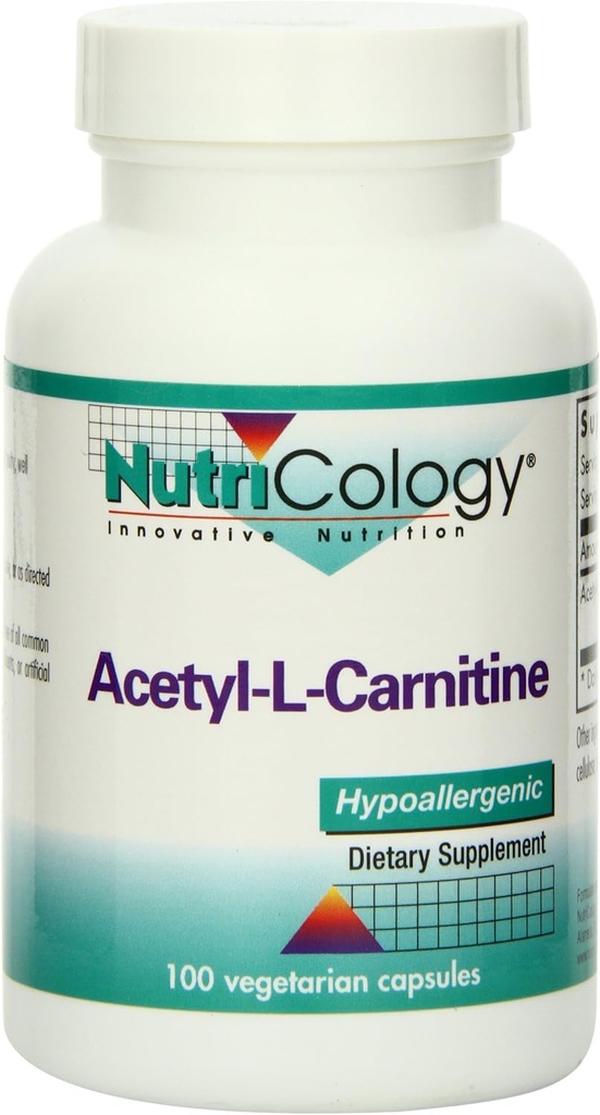 Nutricology Acetyl- L- Carnitin 500mg Dodatek - Metabolismus a podpora energie, ALC, Bezplatná forma aminokyseliny, Vegetariánské kapsle - 100 Počet