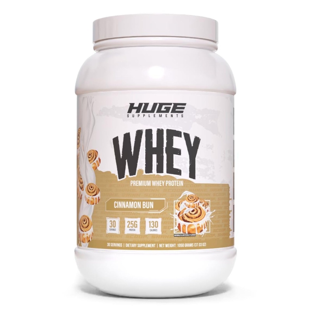 Obrovská syrovátka, proteinový prášek pro svalovinu, 25g protein, 12g EAA, podporuje růst svalů, výkon a zotavení (Skořice Bun, 30 Služeb)