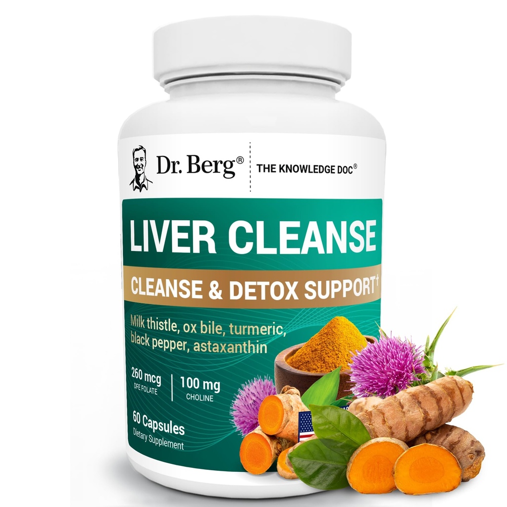 Dr. Berg Játra čisticí detox Kapsle w / Unikátní směs mléčného thistle, Ox Bile & Folate - Doplněk k játkám zahrnuje kurkumu, Black Pepper & Choline - 60 Kapsle