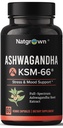 Natgrew Ashwagandha KSM 66 Supplement 600 mg - Stress, Mood, & Atletic Support - Organic KSM66 Root Extract with 5% Witanolides - Veganské kapsle - 60 Počet