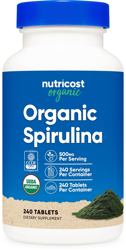 Nutricost Organic Spirulina 500mg, 240 tablet - Gluten Free, Non- GMO