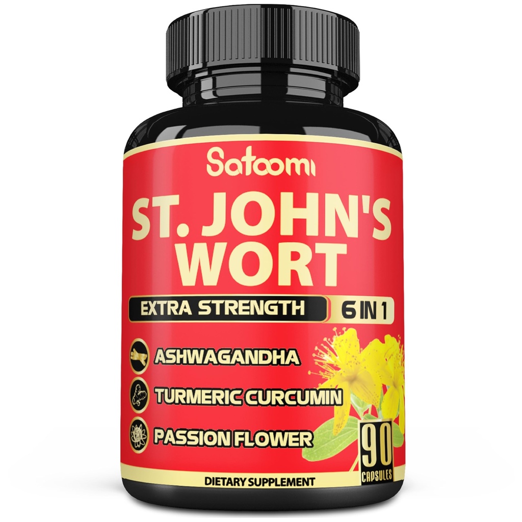 Satoomi St. John 's Wort Kapsle Extract Supplement - 6 Byliny Ekvivalentní 5050 mg - Emocionální rovnováha, veselá nálada a náladová podpora - 1 balení 90 Veggie Caps 3-Month Supply