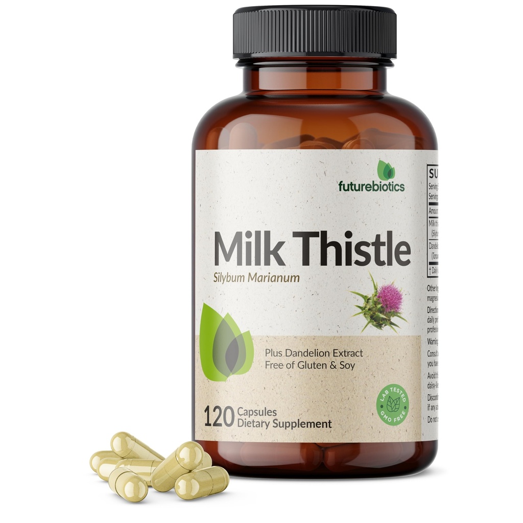 Futurebiotika Mléko Thistle Silymarin Marianum & Pampeliška Extract Jaterní Podpora zdraví, Antioxidant Podpora, Detox, 120 Kapsle