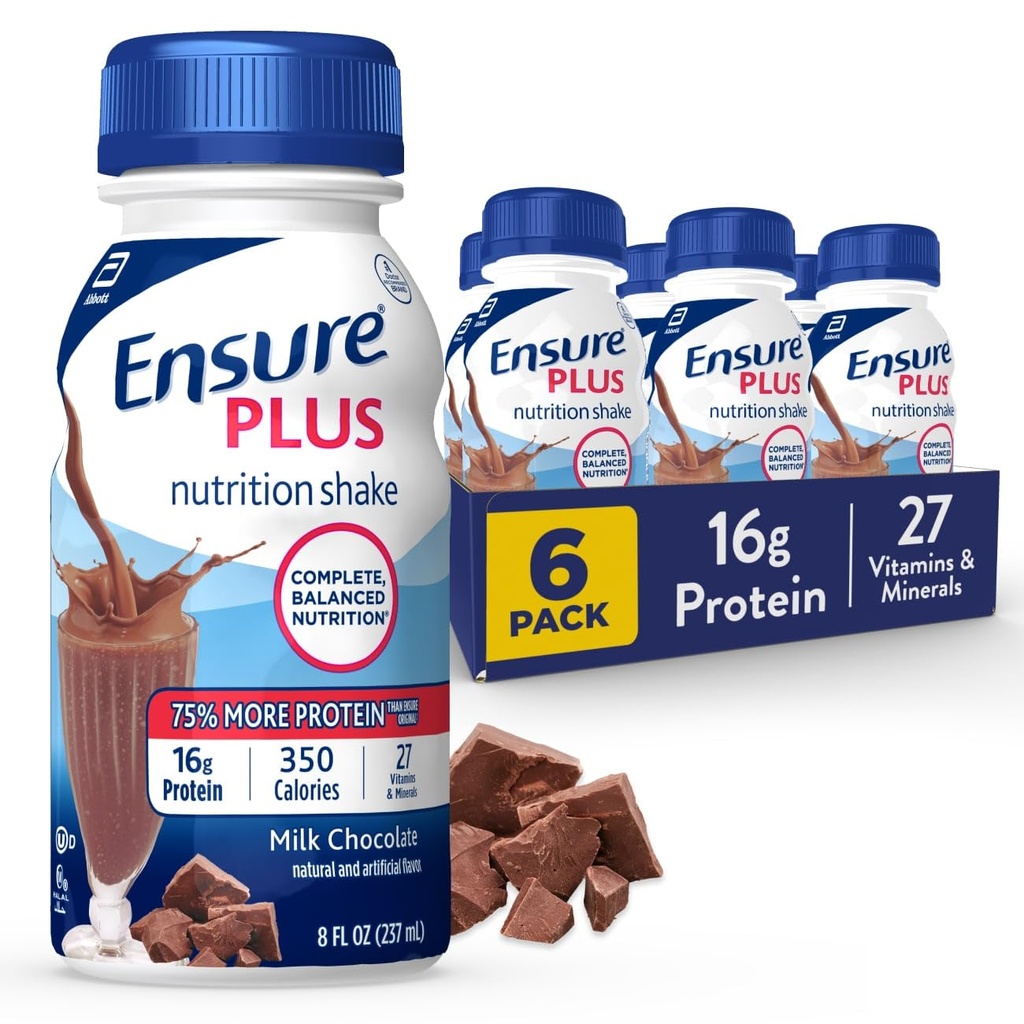 Zajistit Plus Mléčné čokolády Nutrition Shake 124; Jídelní náhrada Shake 124; Připravený k pití 124; 16g protein a 27 Vitamíny a minerály 124; 8 fl oz - 6 Pack