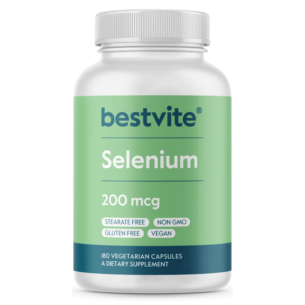 BESTVITE Selen 200mcg (180 Vegetariánských kapslí) - No Stearates - No Flow Agents - Vegan - Non- GMO - Gluten Free