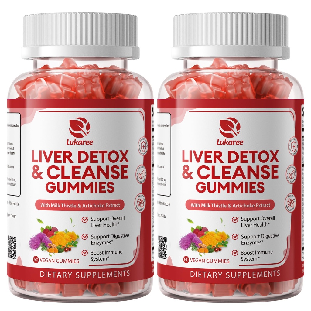 2 Pack Lukaree Játra čisticí detox & opravy gummie 124; Sugar- Free Milk Thistle dodatek w / Artichok & L-Glutathione - Ultra- Koncentrované Bylinné Játra podpora pro muže & ženy-Vegan, 60 Počet