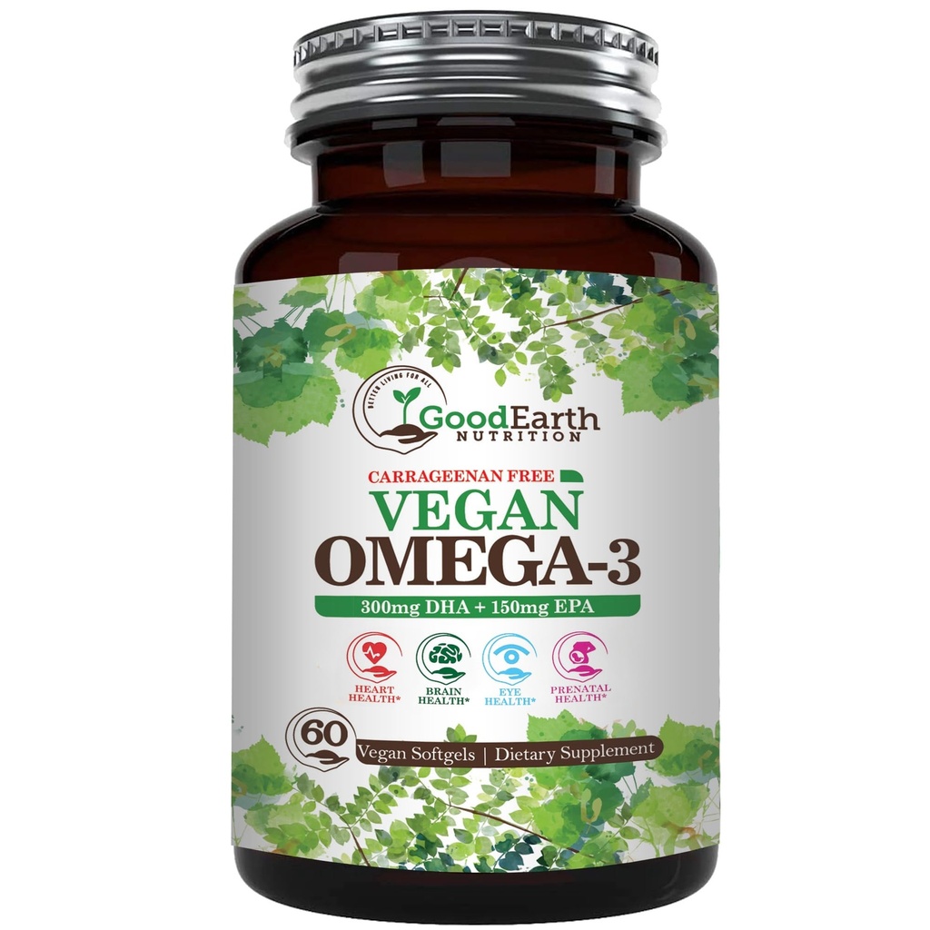 Vegan Omega 3 - Karagenan zdarma rostlin na bázi Algal DHA / EPA - 60 Veggie Softgels - Podporuje mozek, srdce a prenatální zdraví - Essential mastné kyseliny doplňky